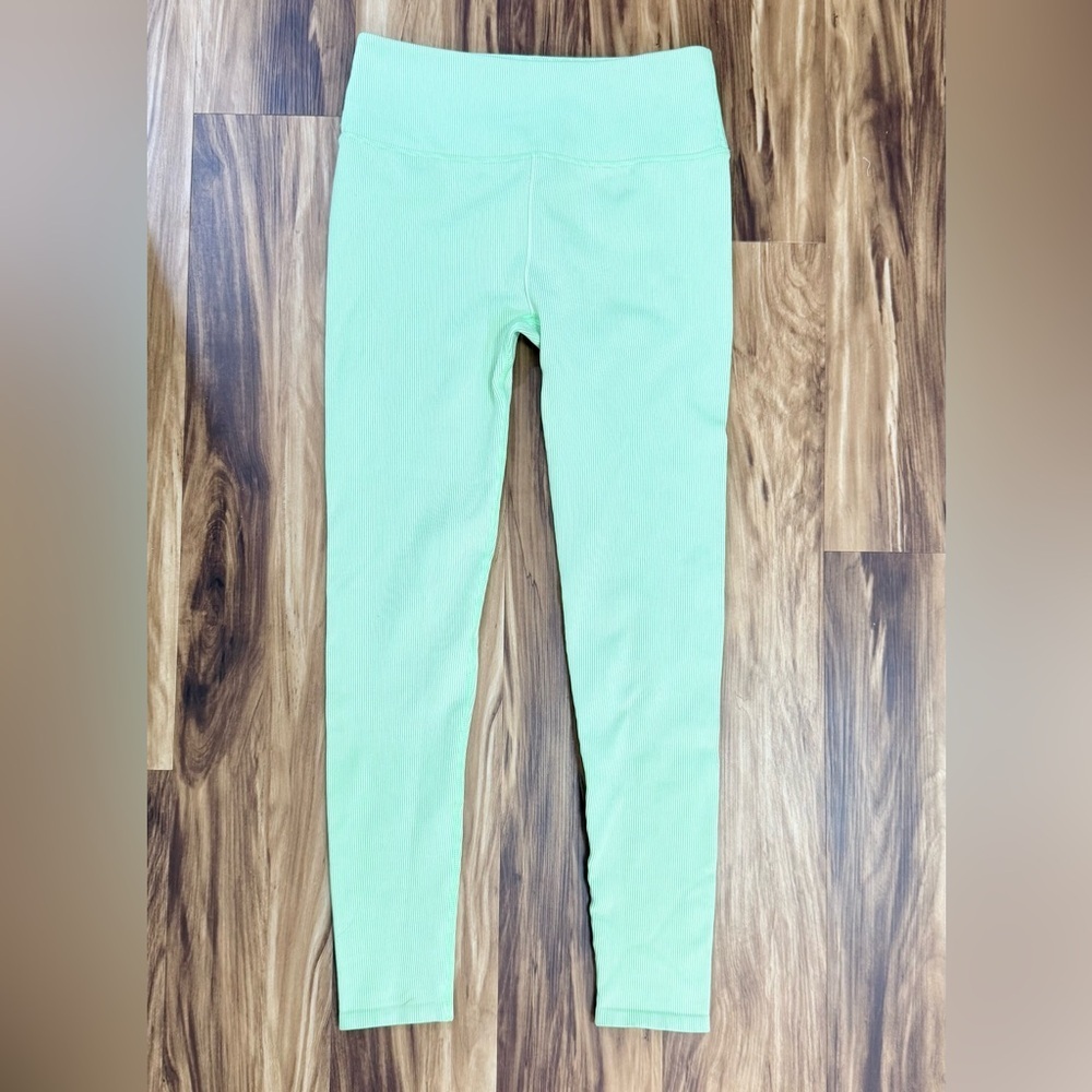 Fabletics Ribbed High Rise Melon Green Leggings - Picture 2 of 5